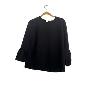 Madewell Women's Black Keyhole Bell Sleeves Blouse Top Size Large